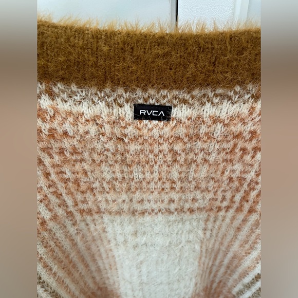 RVCA rare plaid v-neck cardigan women’s medium sweater brown tan cream unisex - Picture 5 of 10